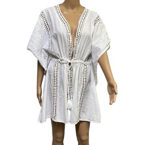 Bleu Rod Beattie India Bazaar White Coverup Tassel Tie Cotton Oversized Small